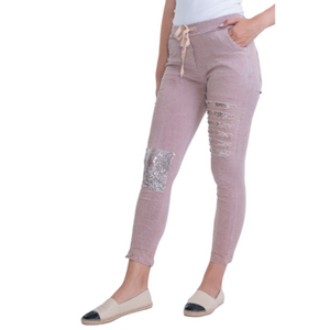 Italian Stretch Sequenced Pants - Rosa