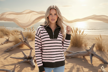 Load image into Gallery viewer, Striped Zip Knit - Pink/Chocolate
