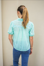 Load image into Gallery viewer, Fine Cotton Embroidery Short Sleeve Shirt - Aqua