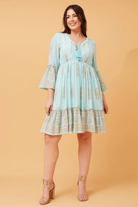 Paisley Boho Short Dress - Blue