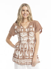 Load image into Gallery viewer, Kayla Cotton Blouse - Tribal Border Mocha