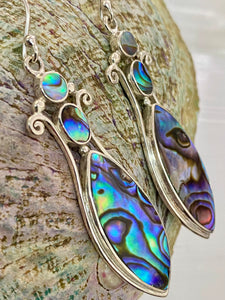 Paua Shell sterling silver drop earrings – 60mm artisan made in Bali