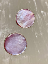 Load image into Gallery viewer, Pink Mother of Pearl shell stud earrings in sterling silver – handmade by Emma Wardle.