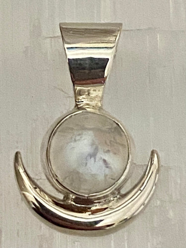 Sterling silver New Moon pendant with natural Moonstone – handcrafted and artisan made.