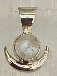 Sterling silver New Moon pendant with natural Moonstone – handcrafted and artisan made.