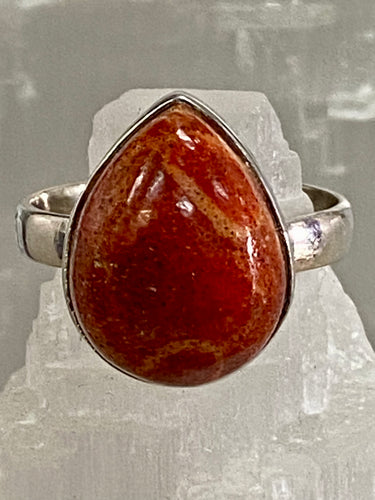 Bamboo Coral Tear Drop Sterling Silver Ring