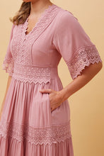 Load image into Gallery viewer, Tiered  Lace Trim Maxi  Dress - Musk Pink