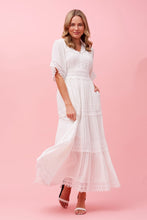 Load image into Gallery viewer, Tiered  Lace Trim Maxi  Dress - White
