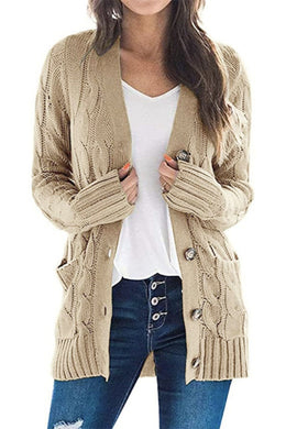 Twist Cable Chunky Knit Cardigan - Beige