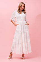 Load image into Gallery viewer, Tiered  Lace Trim Maxi  Dress - White