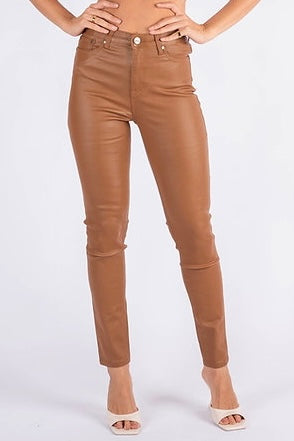 Tan Leather Look Jeans