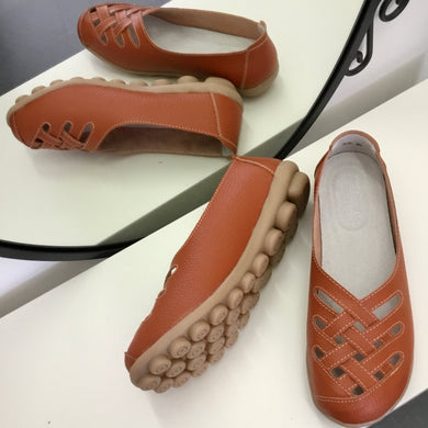 Orange Lattice Style Leather Nodule Shoes