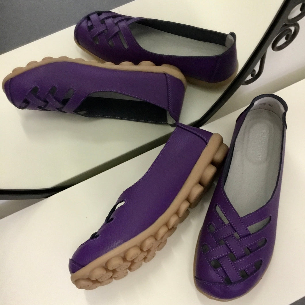 Purple Lattice  Style Leather Nodule Shoes