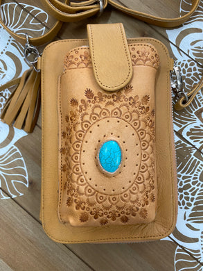 Stone Zip Round Phone Wallet Bag - Vintage Brown