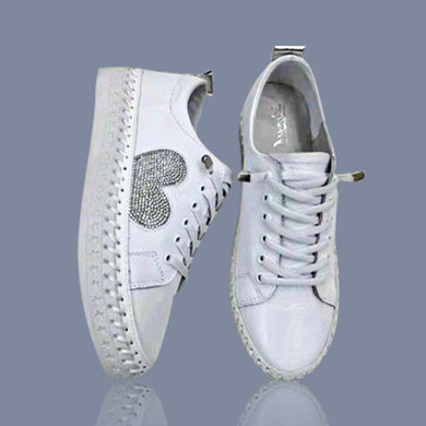 Lav-Ish Genuine Leather Laceup Sneakers with Clear Crystal