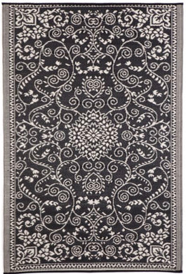 Murano Black And Cream Traditional Recycled Plastic Reversible Outdoor Rug
