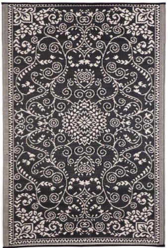 Murano Black And Cream Traditional Recycled Plastic Reversible Outdoor Rug