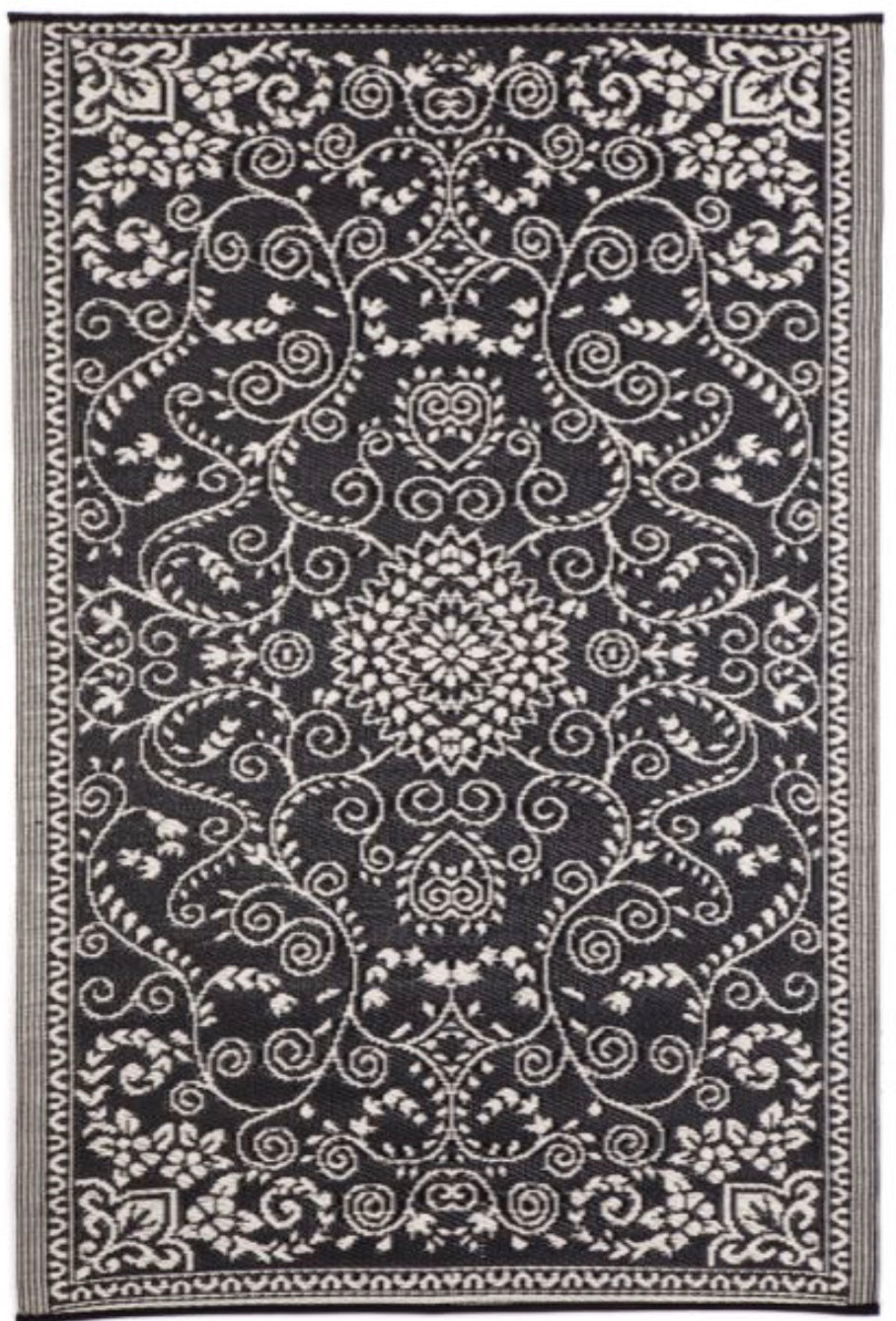Murano Black And Cream Traditional Recycled Plastic Reversible Outdoor Rug
