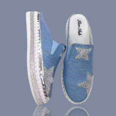 Lav-Ish Denim Blue Slides with Bling Star